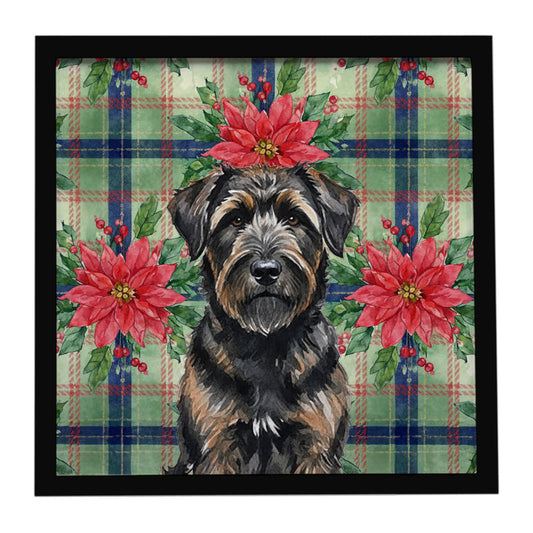 Buy this Brindle Bouvier des Flandres Christmas PoinsettIas Framed Metal Print