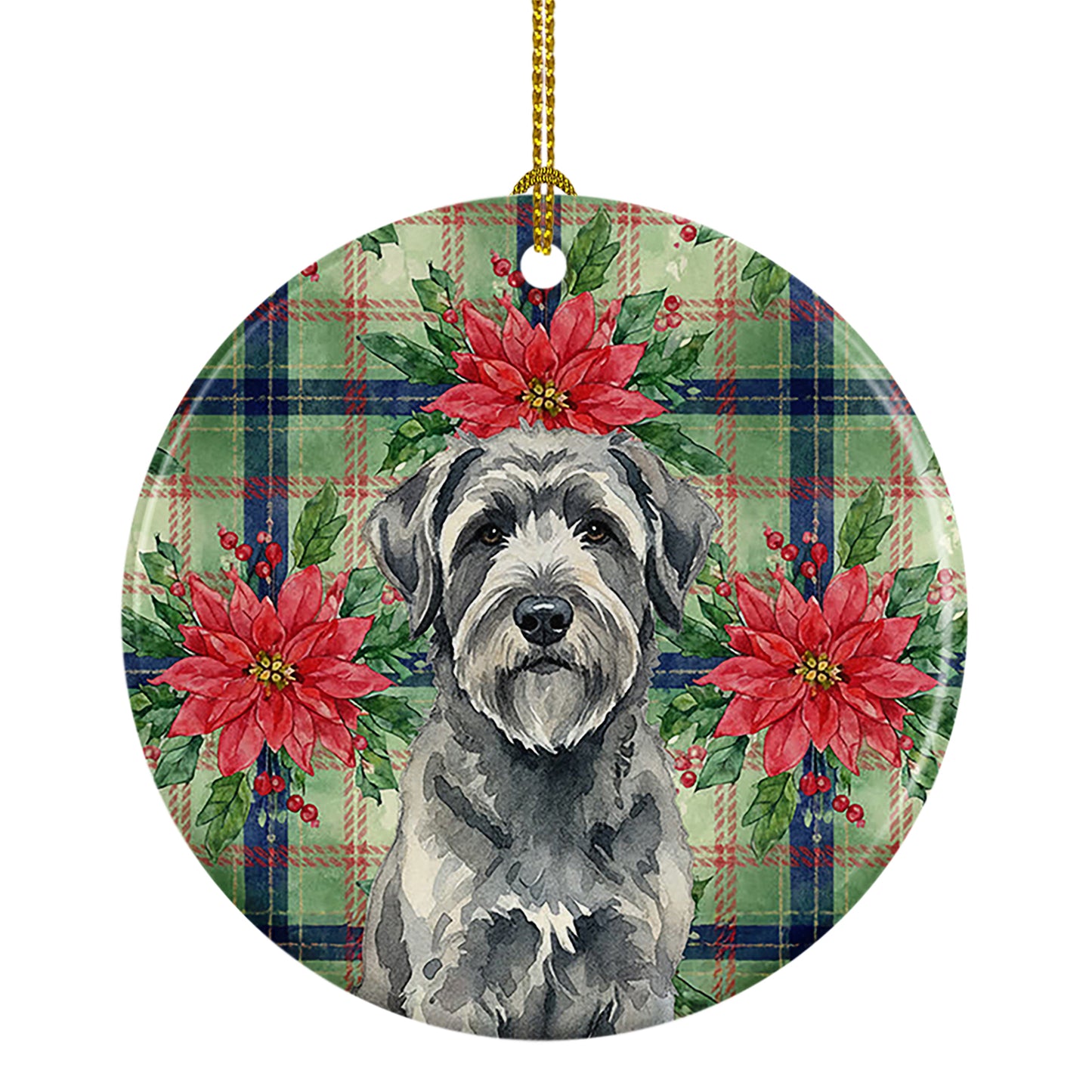 Buy this Gray Bouvier des Flandres Christmas PoinsettIas Ceramic Ornament
