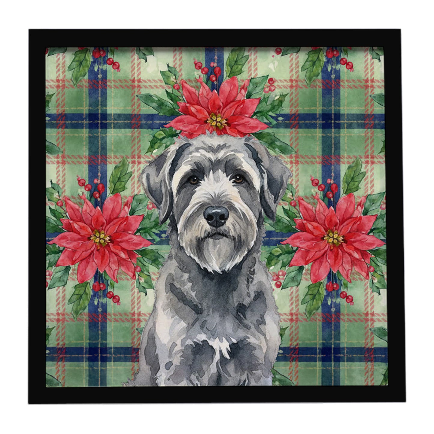 Buy this Gray Bouvier des Flandres Christmas PoinsettIas Framed Metal Print