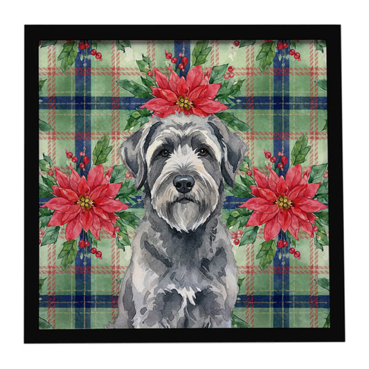 Buy this Gray Bouvier des Flandres Christmas PoinsettIas Framed Metal Print