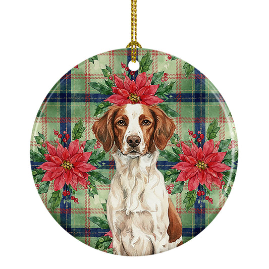 Buy this Liver and White Brittany Christmas PoinsettIas Ceramic Ornament