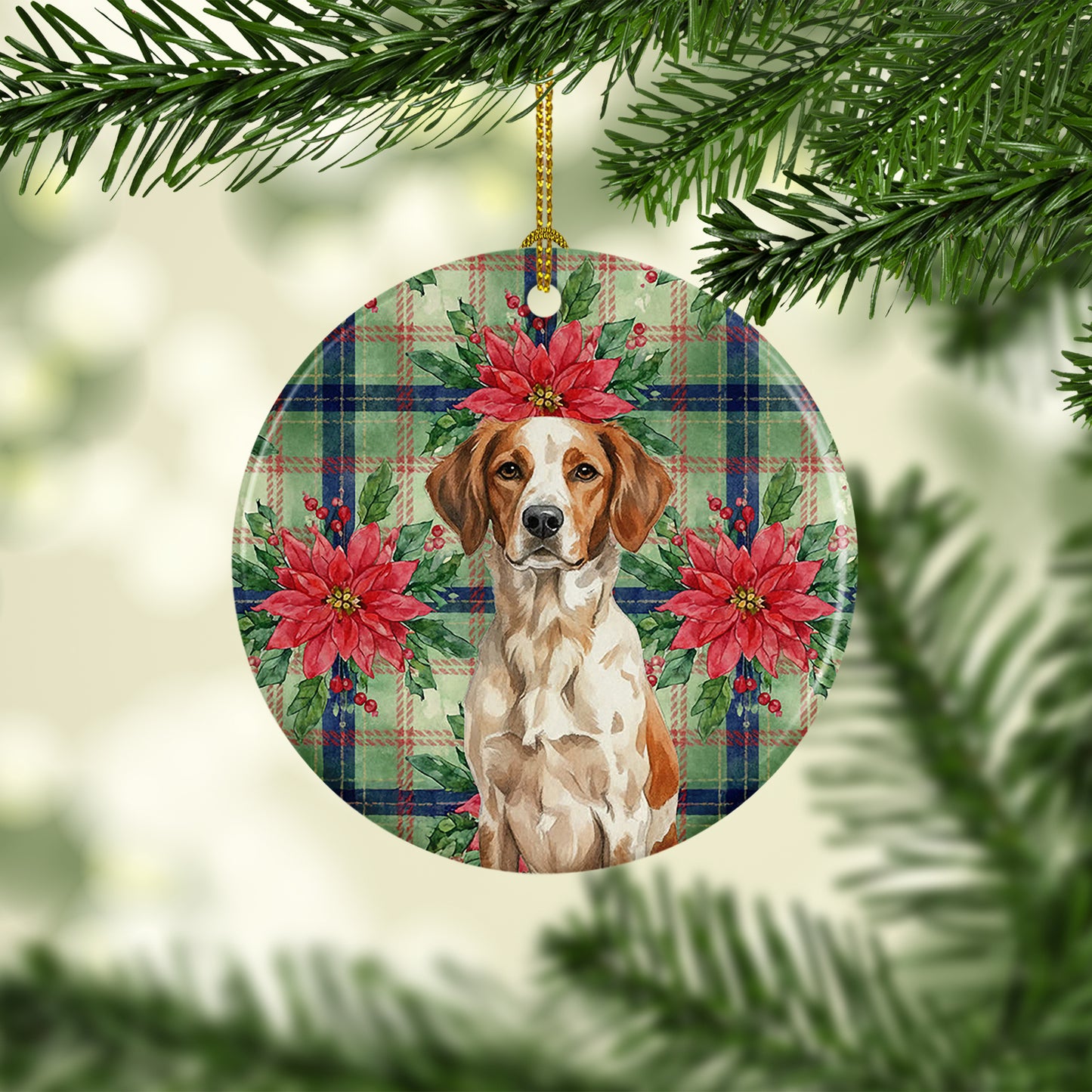 Roan Brittany Christmas PoinsettIas Ceramic Ornament