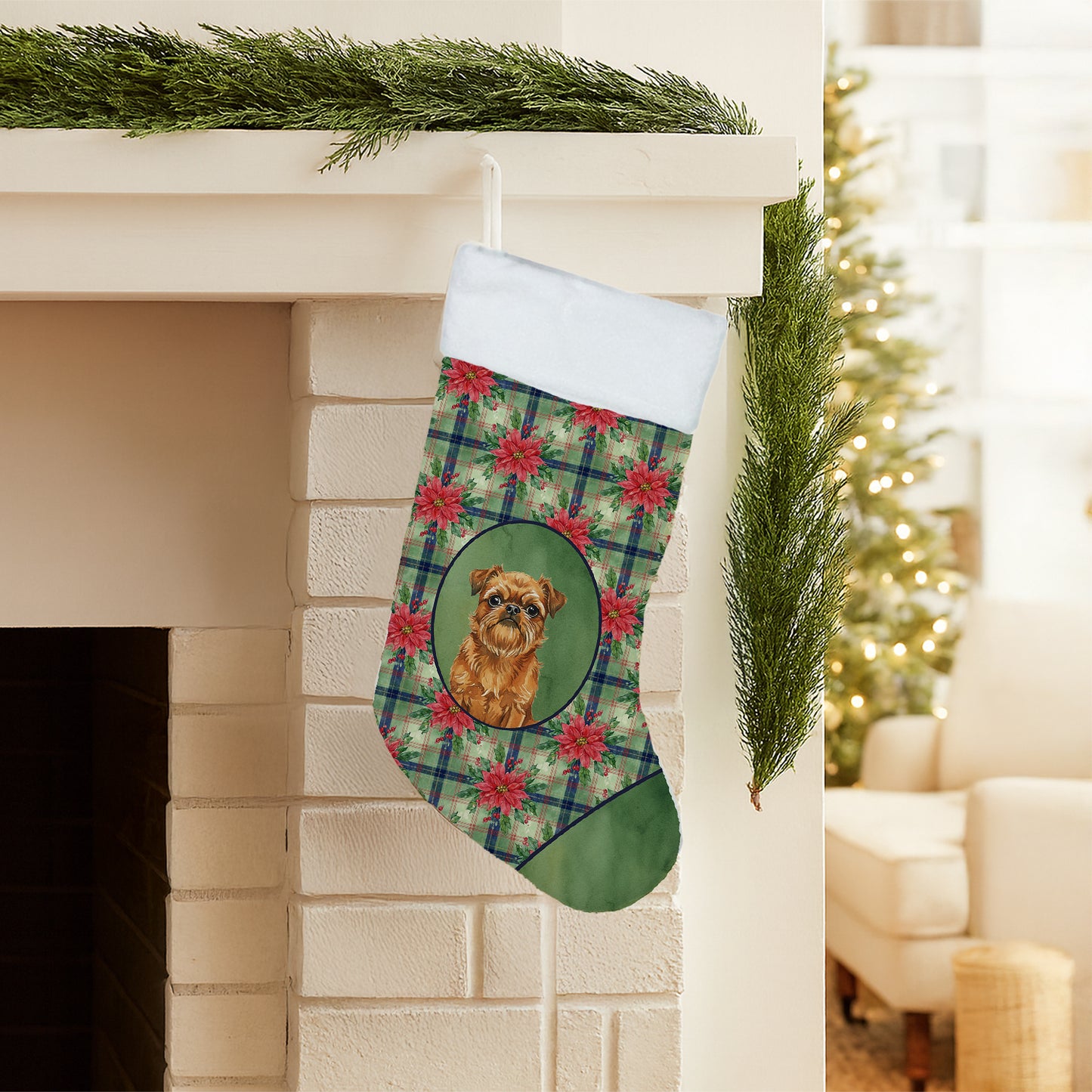 Belge Brussels Griffon Christmas PoinsettIas Holiday Stocking