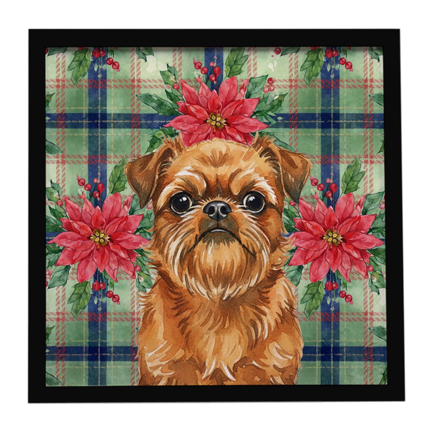 Buy this Belge Brussels Griffon Christmas PoinsettIas Framed Metal Print