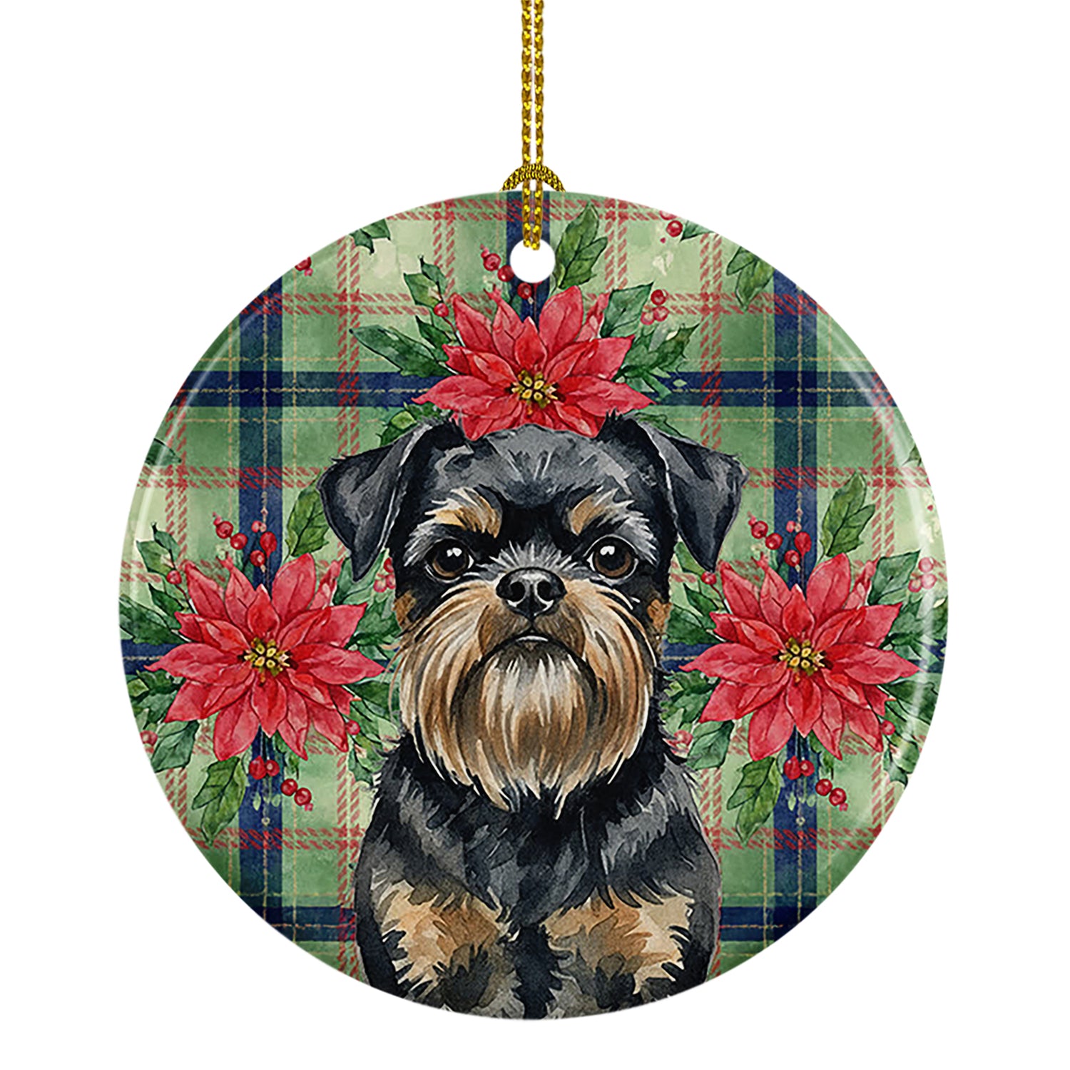 Buy this Black and Tan Brussels Griffon Christmas PoinsettIas Ceramic Ornament
