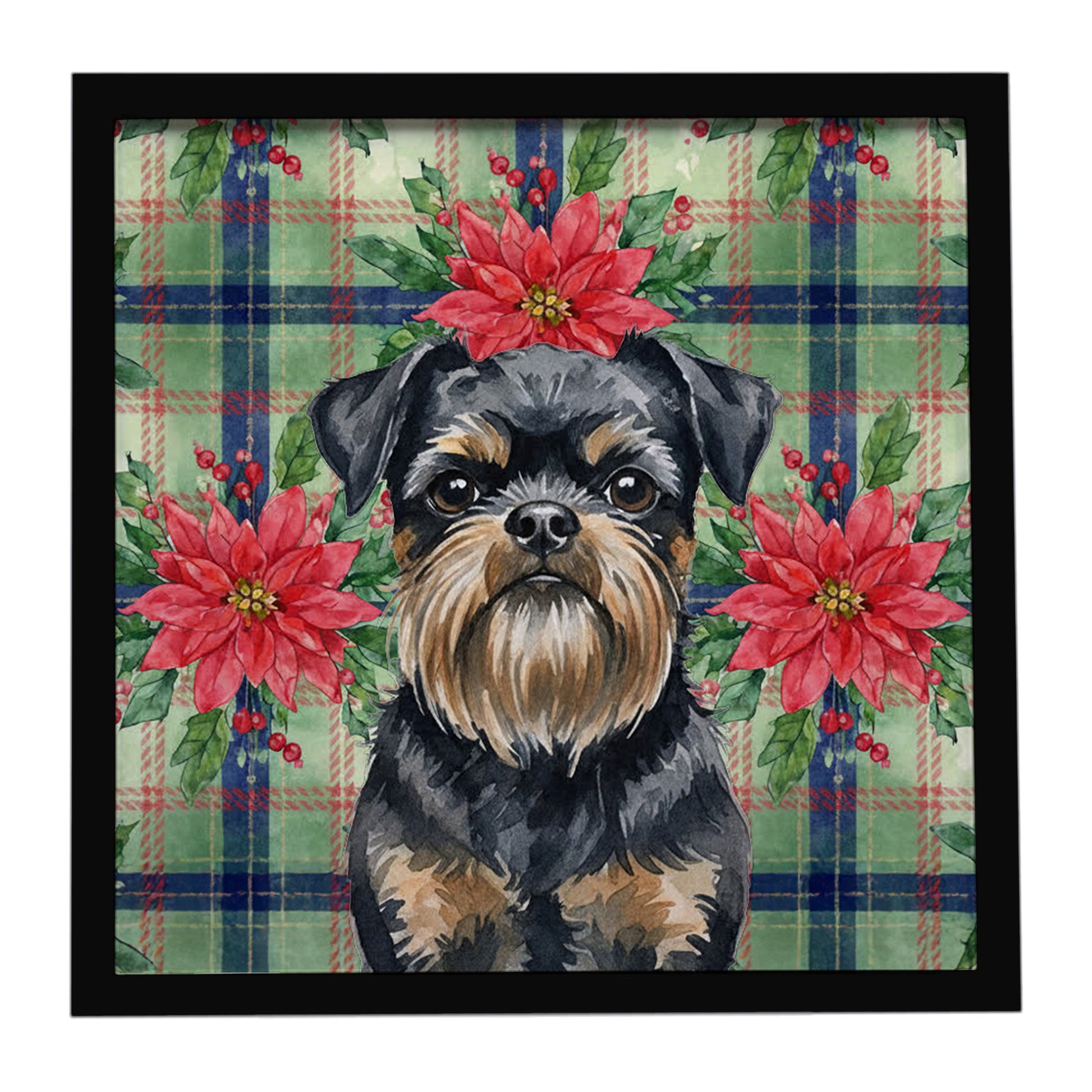 Buy this Black and Tan Brussels Griffon Christmas PoinsettIas Framed Metal Print