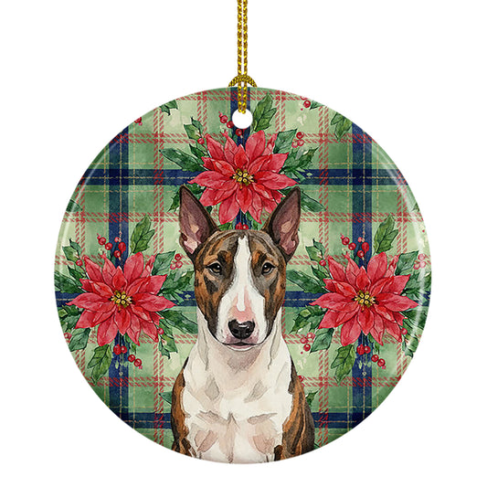 Buy this Brindle and White Bull Terrier Christmas PoinsettIas Ceramic Ornament