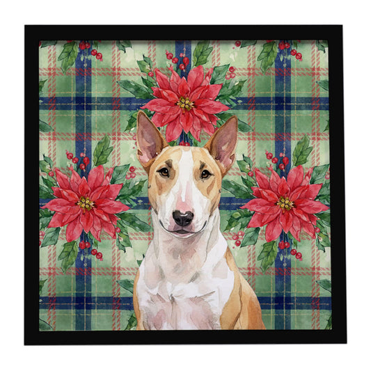 Buy this Fawn and White Bull Terrier Christmas PoinsettIas Framed Metal Print