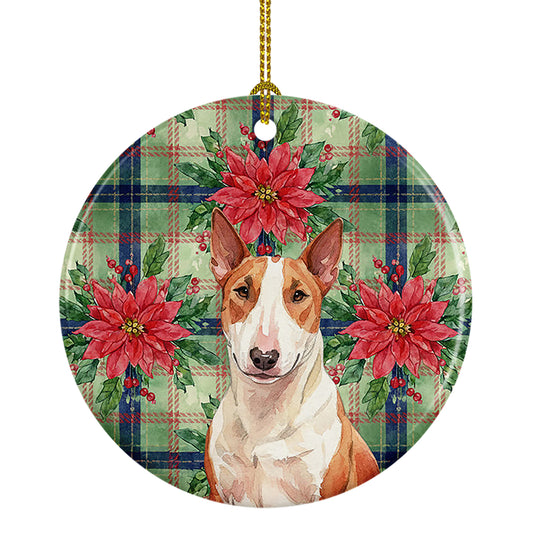 Buy this Red and White Bull Terrier Christmas PoinsettIas Ceramic Ornament