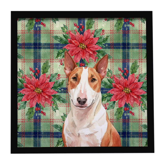 Buy this Red and White Bull Terrier Christmas PoinsettIas Framed Metal Print