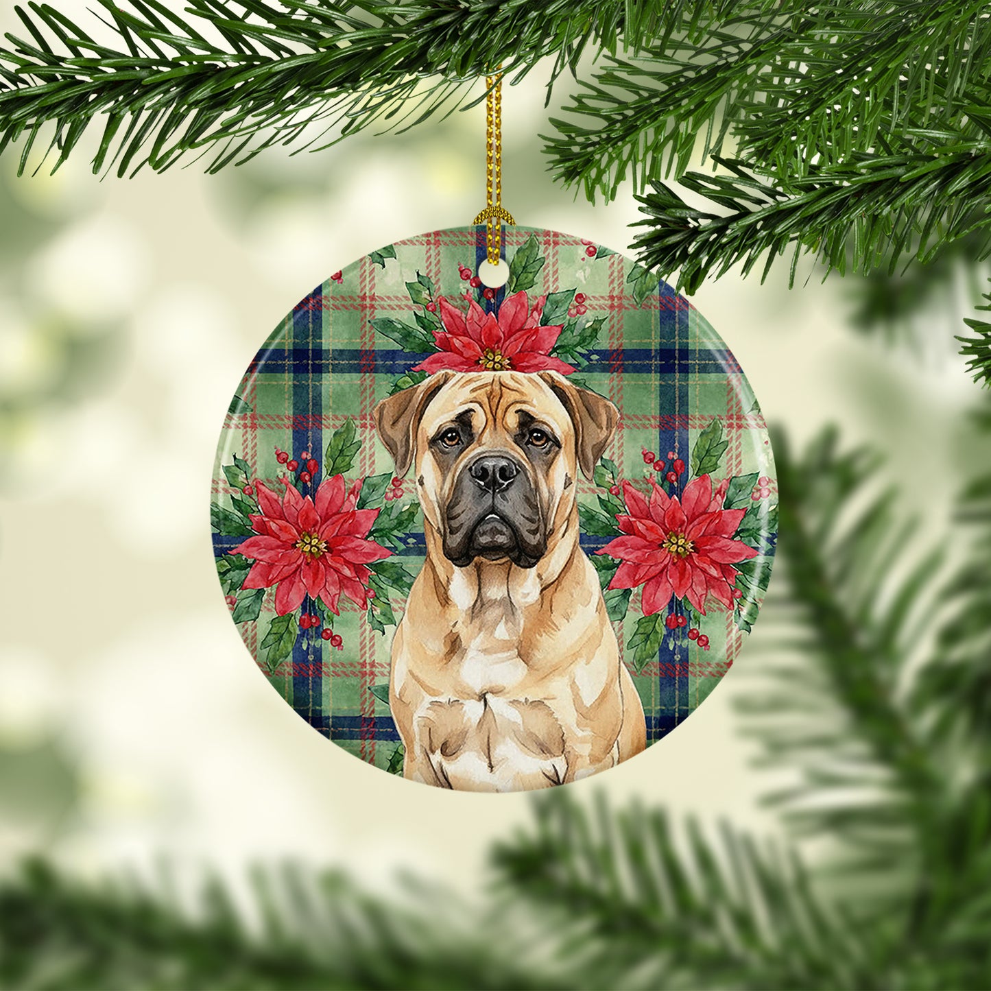 Bullmastiff Christmas PoinsettIas Ceramic Ornament
