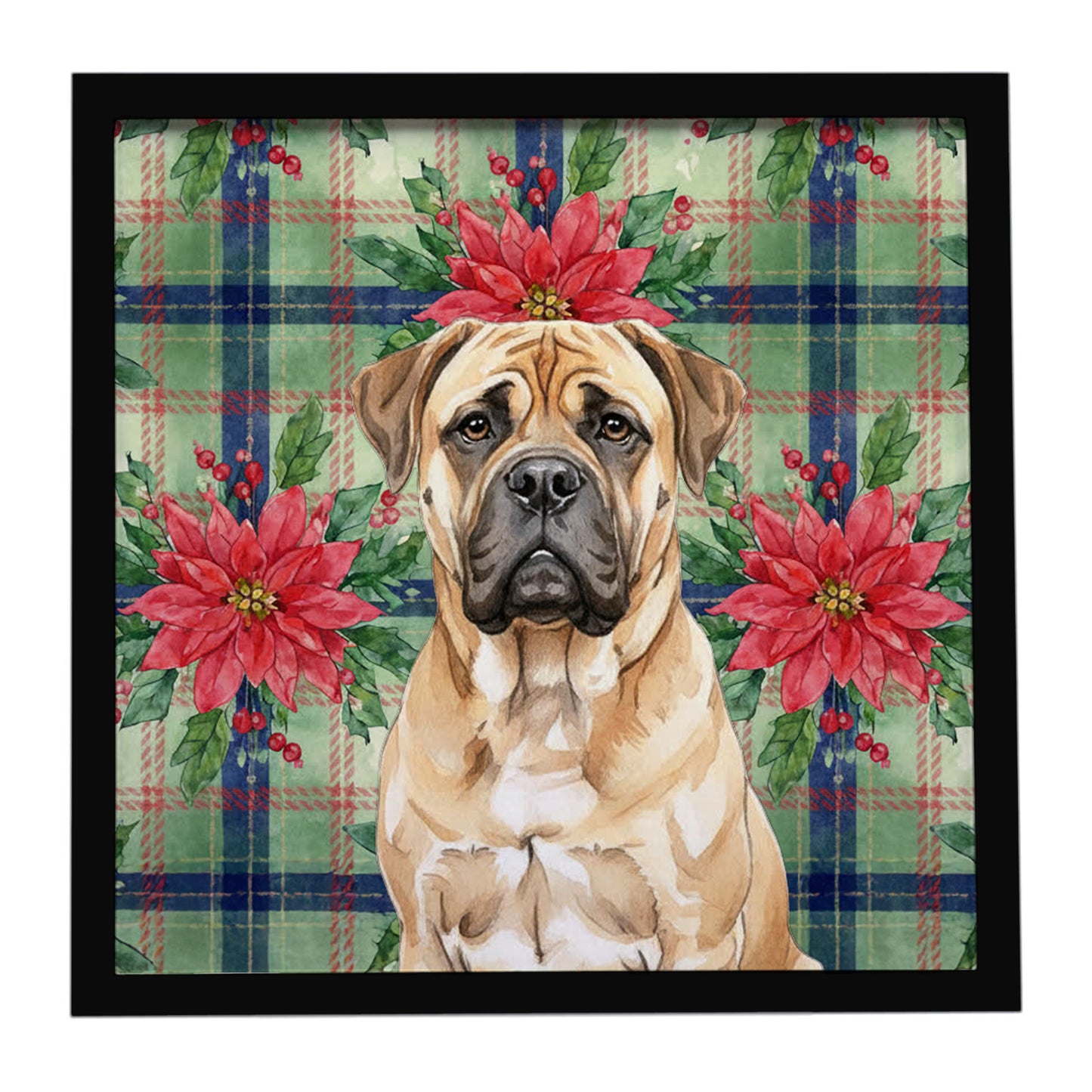 Buy this Bullmastiff Christmas PoinsettIas Framed Metal Print