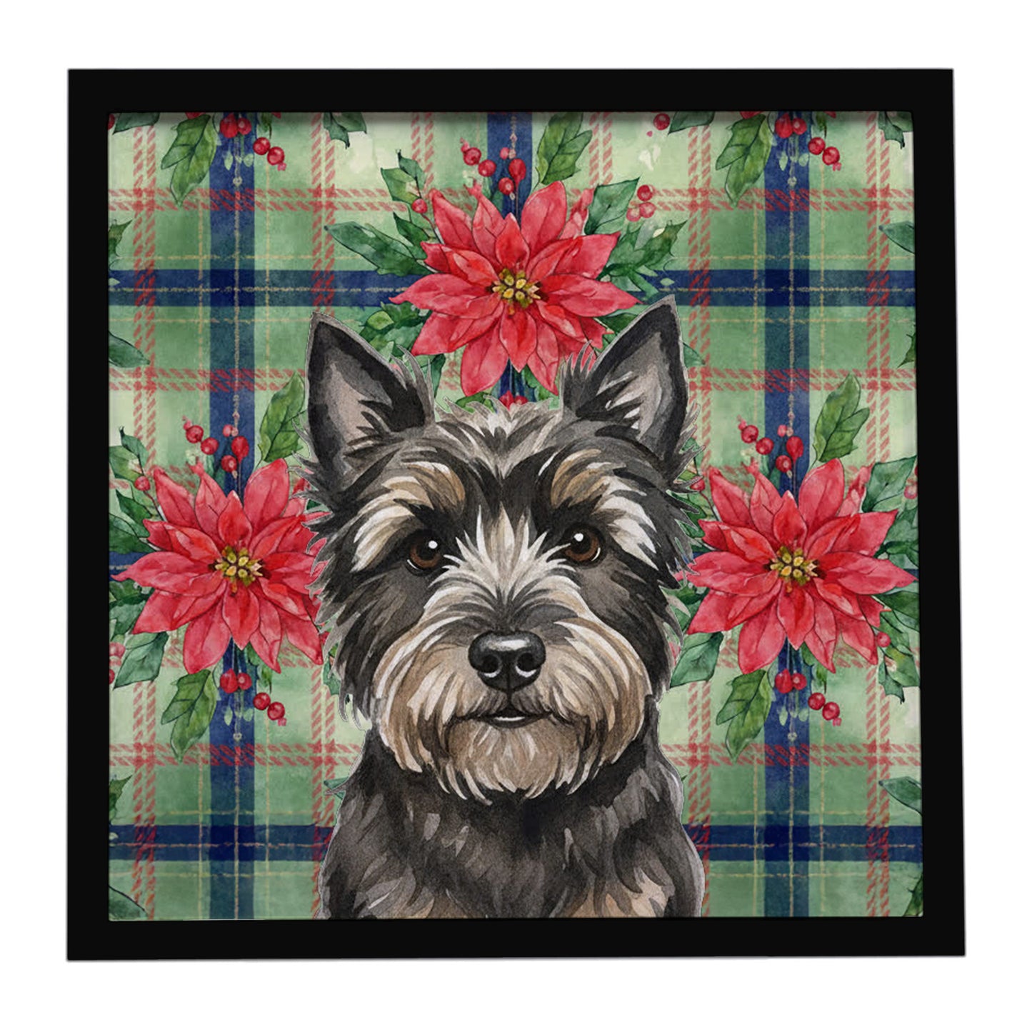 Buy this Black Cairn Terrier Christmas PoinsettIas Framed Metal Print