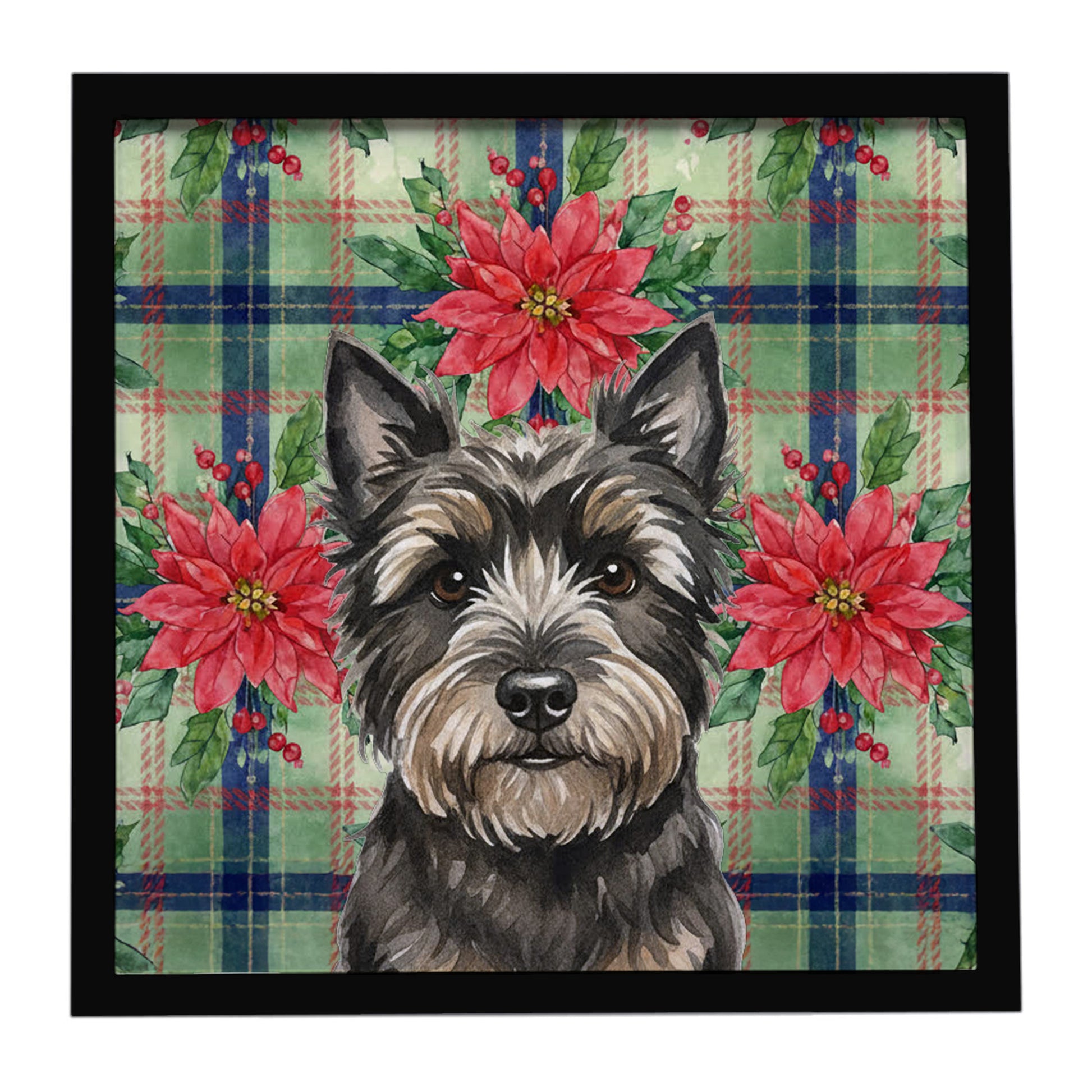 Buy this Black Cairn Terrier Christmas PoinsettIas Framed Metal Print
