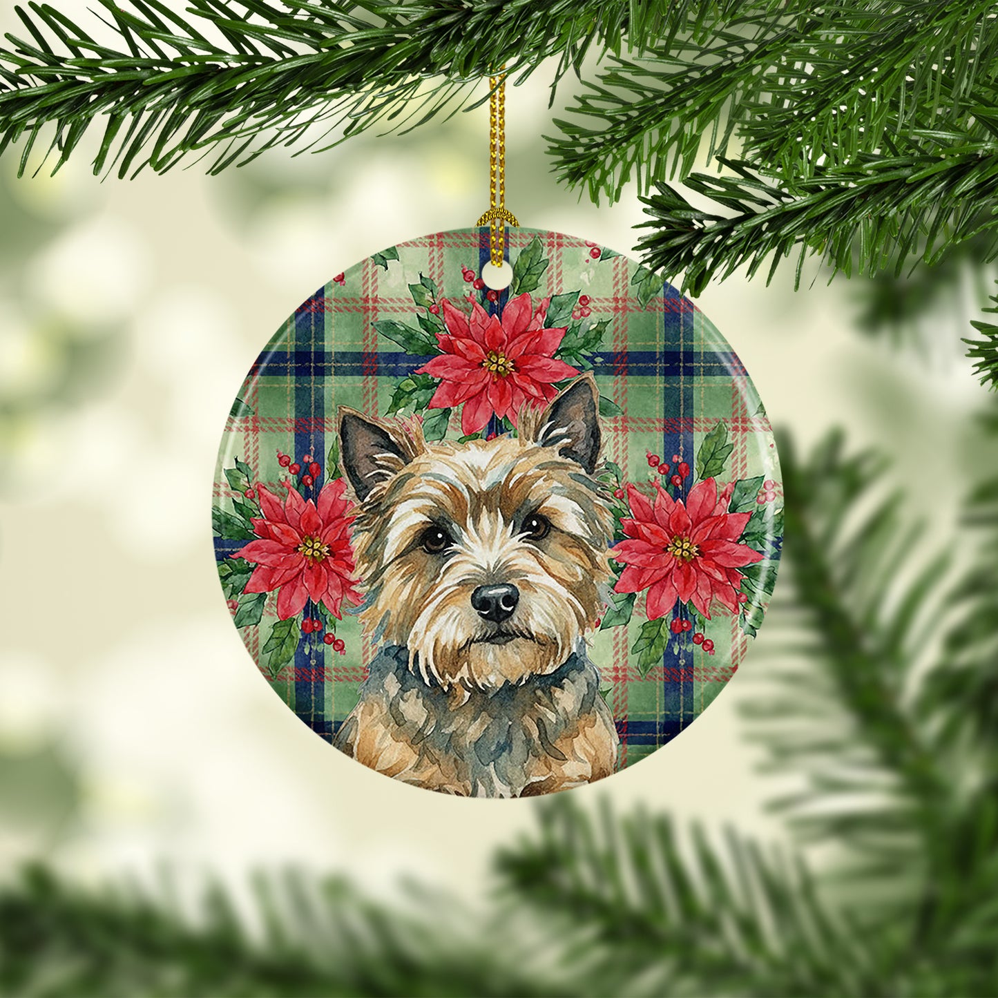 Cairn Terrier Christmas PoinsettIas Ceramic Ornament