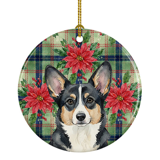 Buy this Black and White Cardigan Welsh Corgi Christmas PoinsettIas Ceramic Ornament