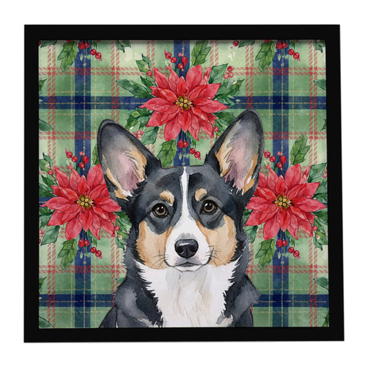 Buy this Black and White Cardigan Welsh Corgi Christmas PoinsettIas Framed Metal Print