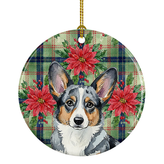 Buy this Blue Merle Cardigan Welsh Corgi Christmas PoinsettIas Ceramic Ornament