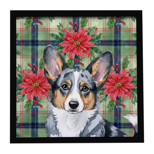 Buy this Blue Merle Cardigan Welsh Corgi Christmas PoinsettIas Framed Metal Print