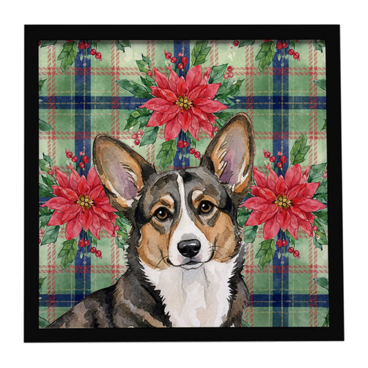 Buy this Brindle Cardigan Welsh Corgi Christmas PoinsettIas Framed Metal Print