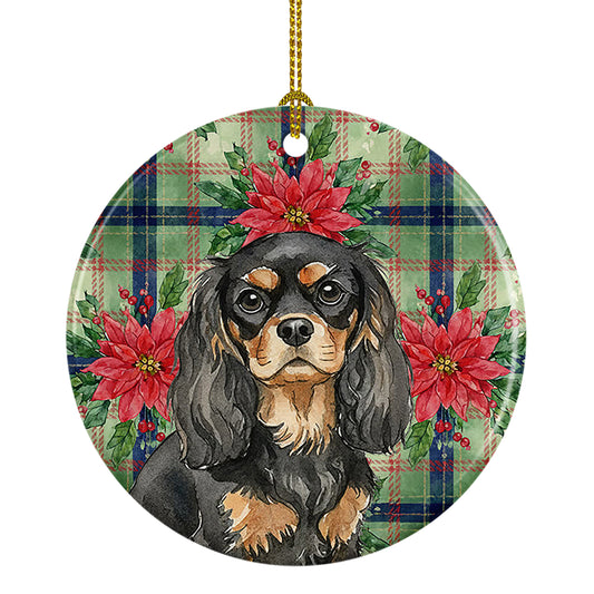Buy this Black and Tan Cavalier Spaniel Christmas PoinsettIas Ceramic Ornament