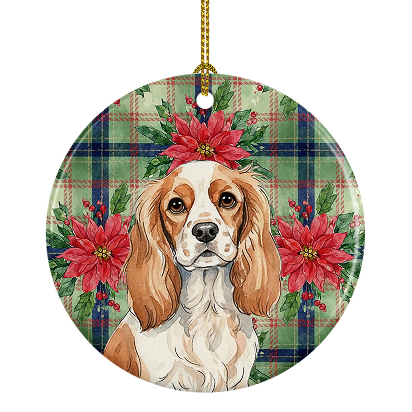 Buy this Blenheim Cavalier Spaniel Christmas PoinsettIas Ceramic Ornament