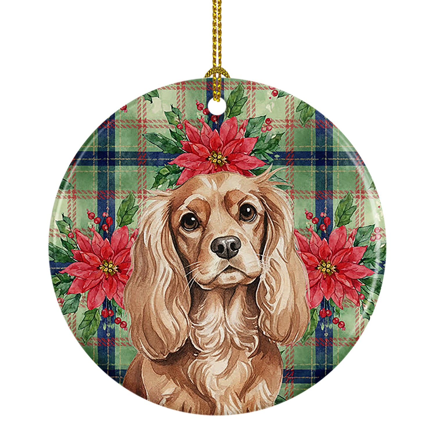 Buy this Ruby Cavalier Spaniel Christmas PoinsettIas Ceramic Ornament