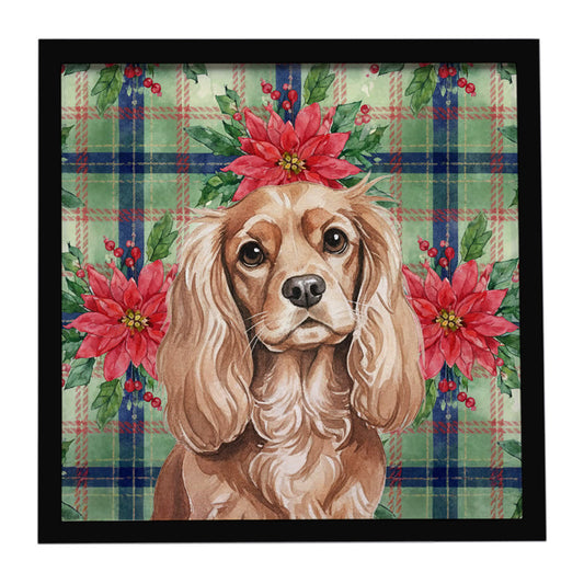 Buy this Ruby Cavalier Spaniel Christmas PoinsettIas Framed Metal Print