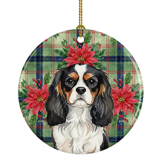 Buy this Tricolor Cavalier Spaniel Christmas PoinsettIas Ceramic Ornament