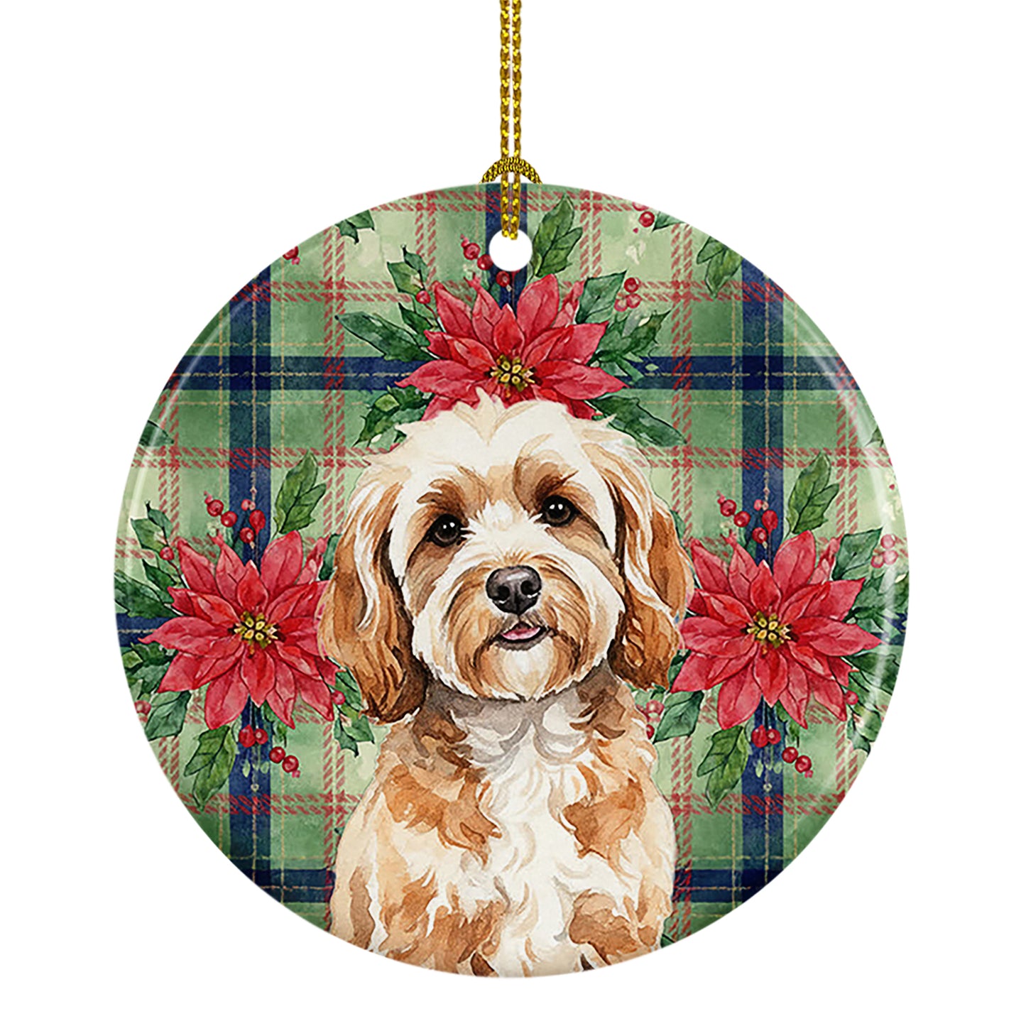 Buy this Cavapoo Christmas PoinsettIas Ceramic Ornament