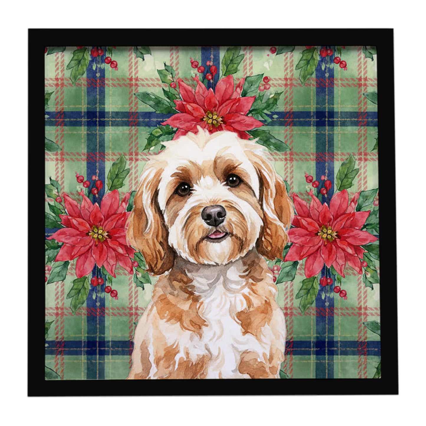 Buy this Cavapoo Christmas PoinsettIas Framed Metal Print
