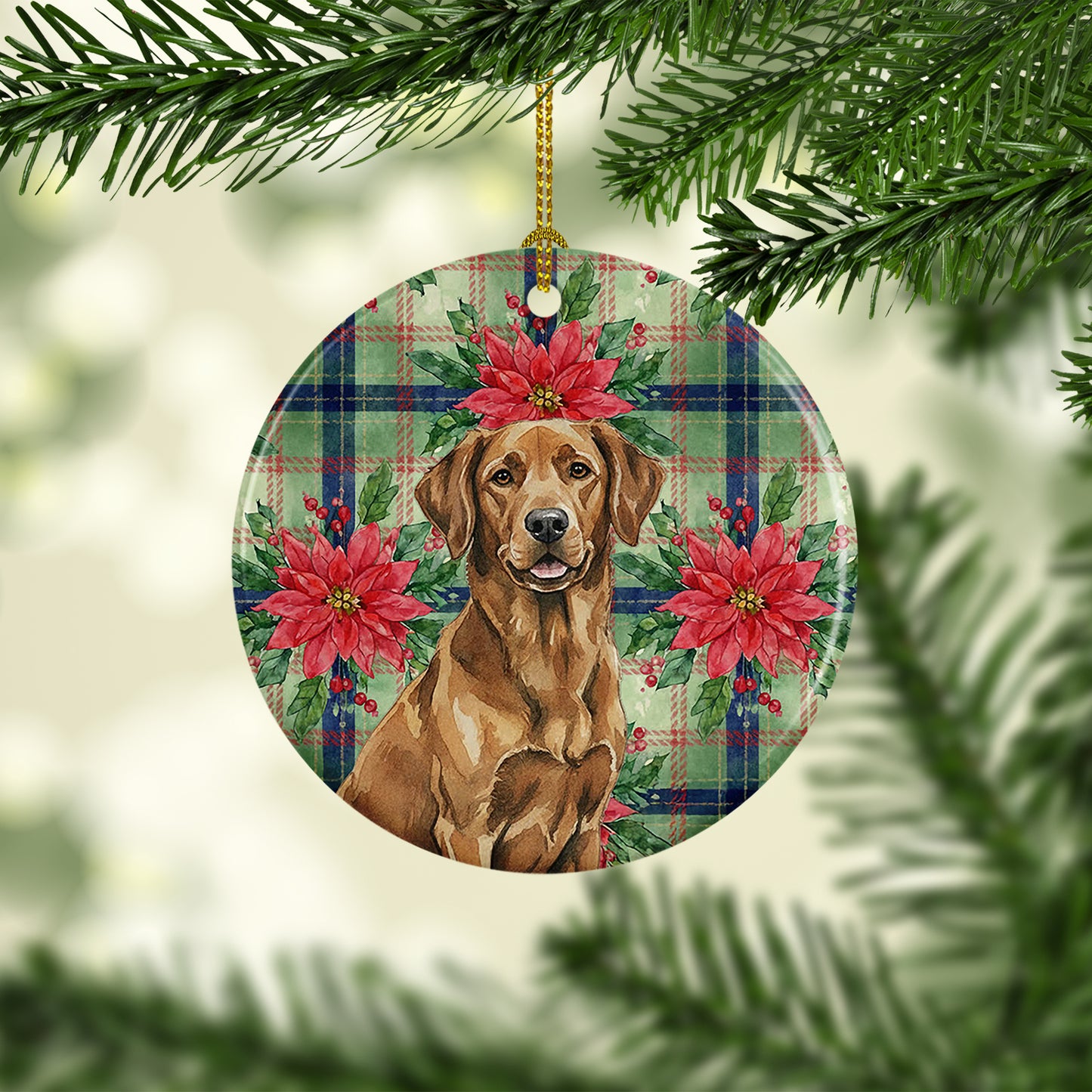 Chesapeake Bay Retriever Christmas PoinsettIas Ceramic Ornament