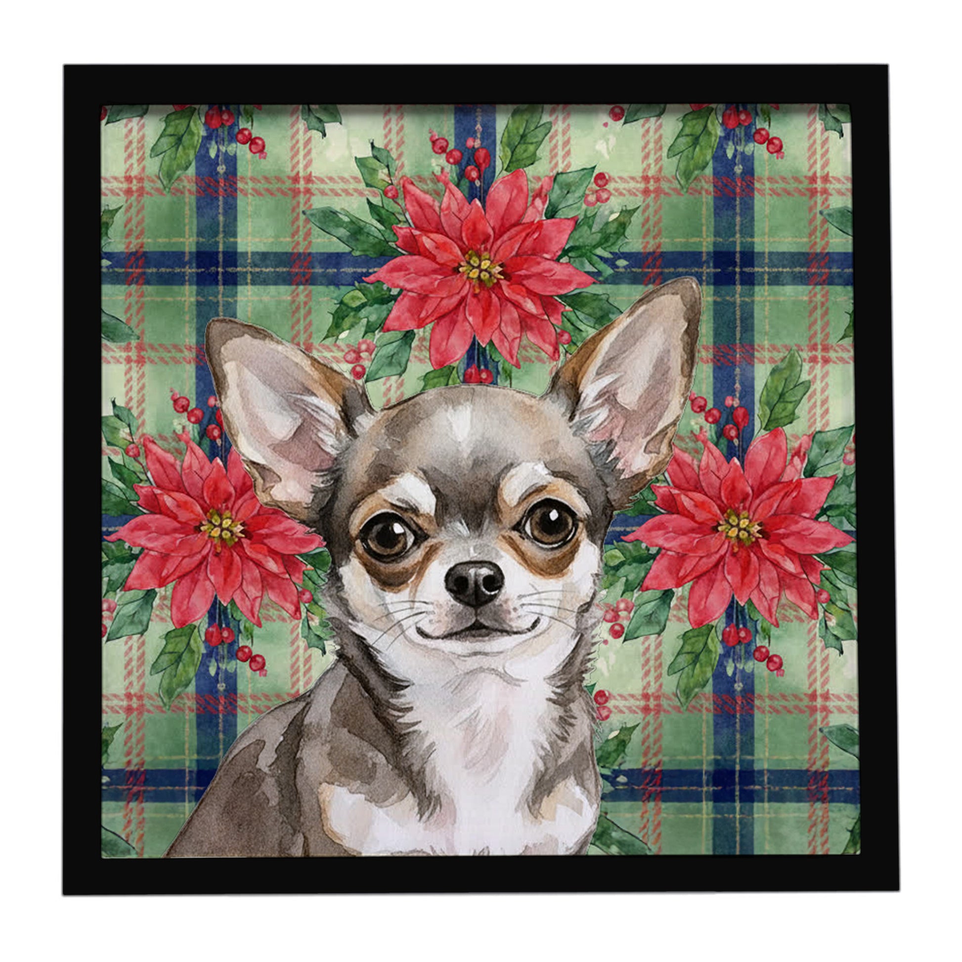 Buy this Chihuahua Christmas PoinsettIas Framed Metal Print