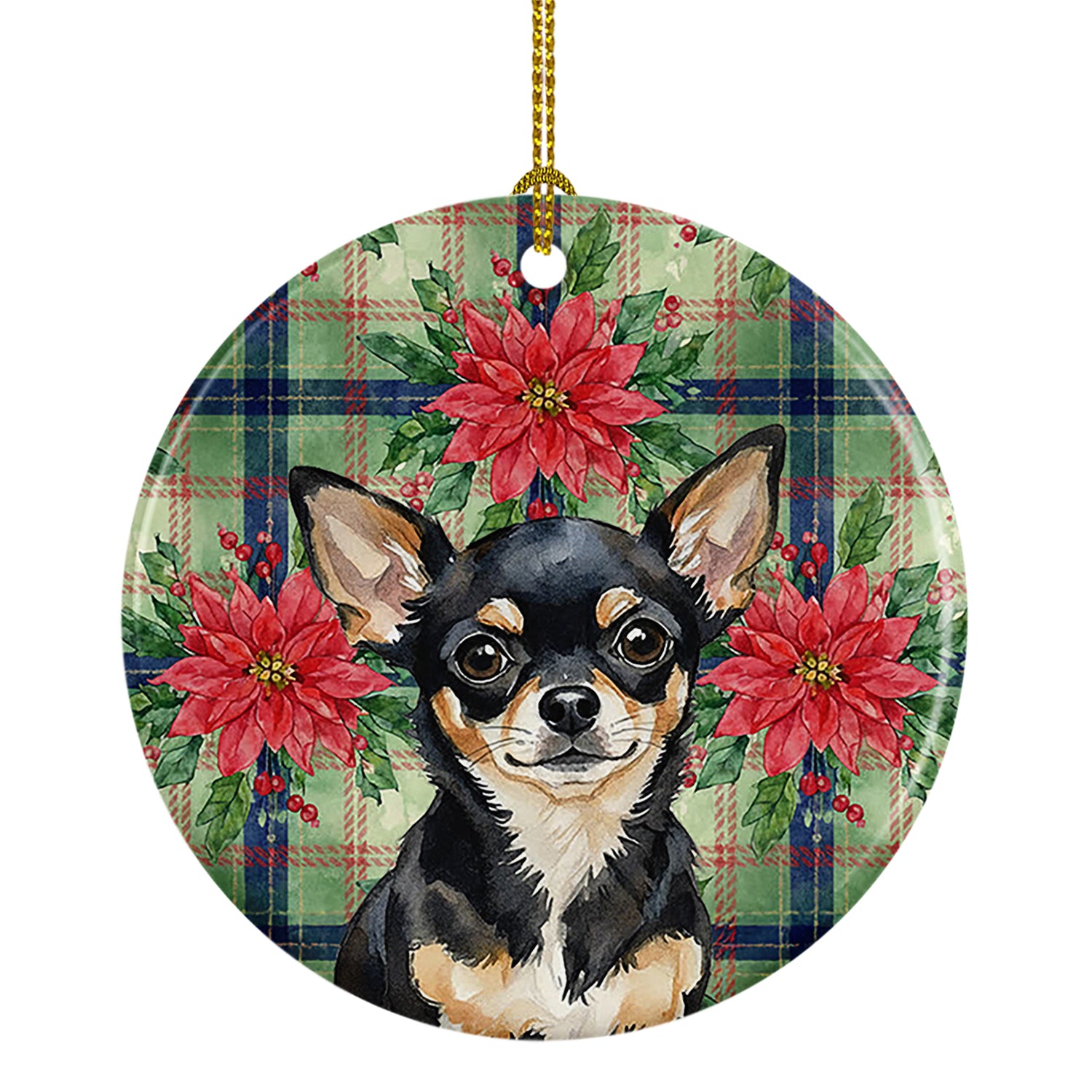 Buy this Black and Tan Chihuahua Christmas PoinsettIas Ceramic Ornament