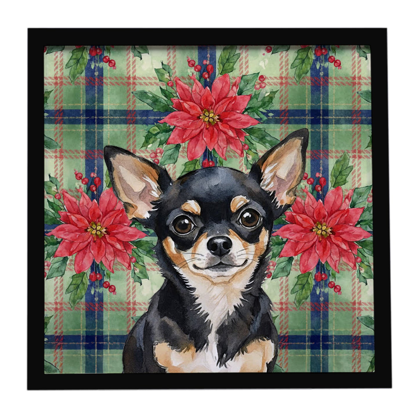 Buy this Black and Tan Chihuahua Christmas PoinsettIas Framed Metal Print