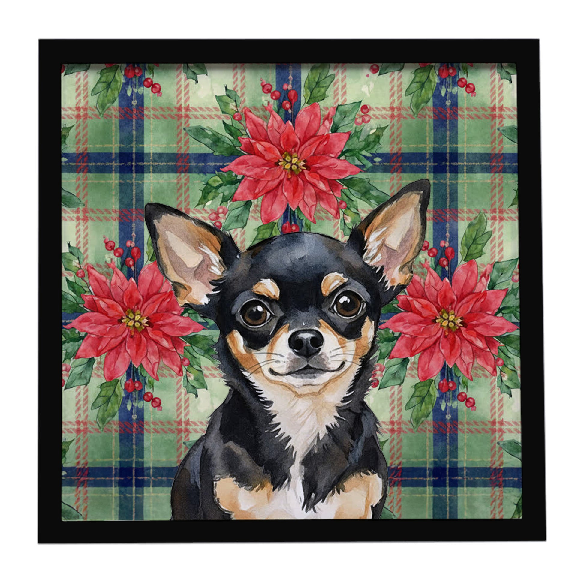 Buy this Black and Tan Chihuahua Christmas PoinsettIas Framed Metal Print