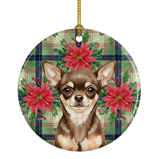 Buy this Chocolate Chihuahua Christmas PoinsettIas Ceramic Ornament