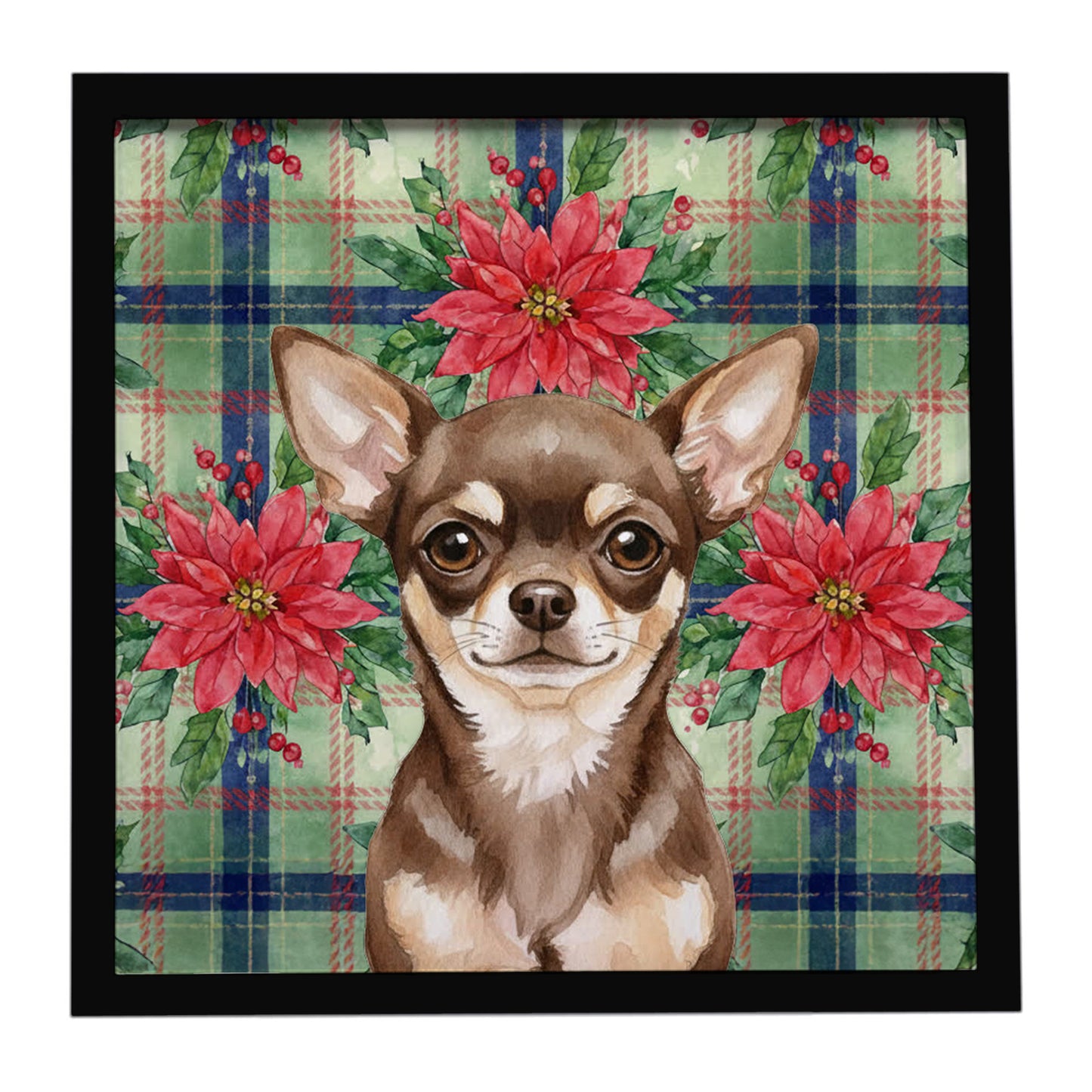Buy this Chocolate Chihuahua Christmas PoinsettIas Framed Metal Print