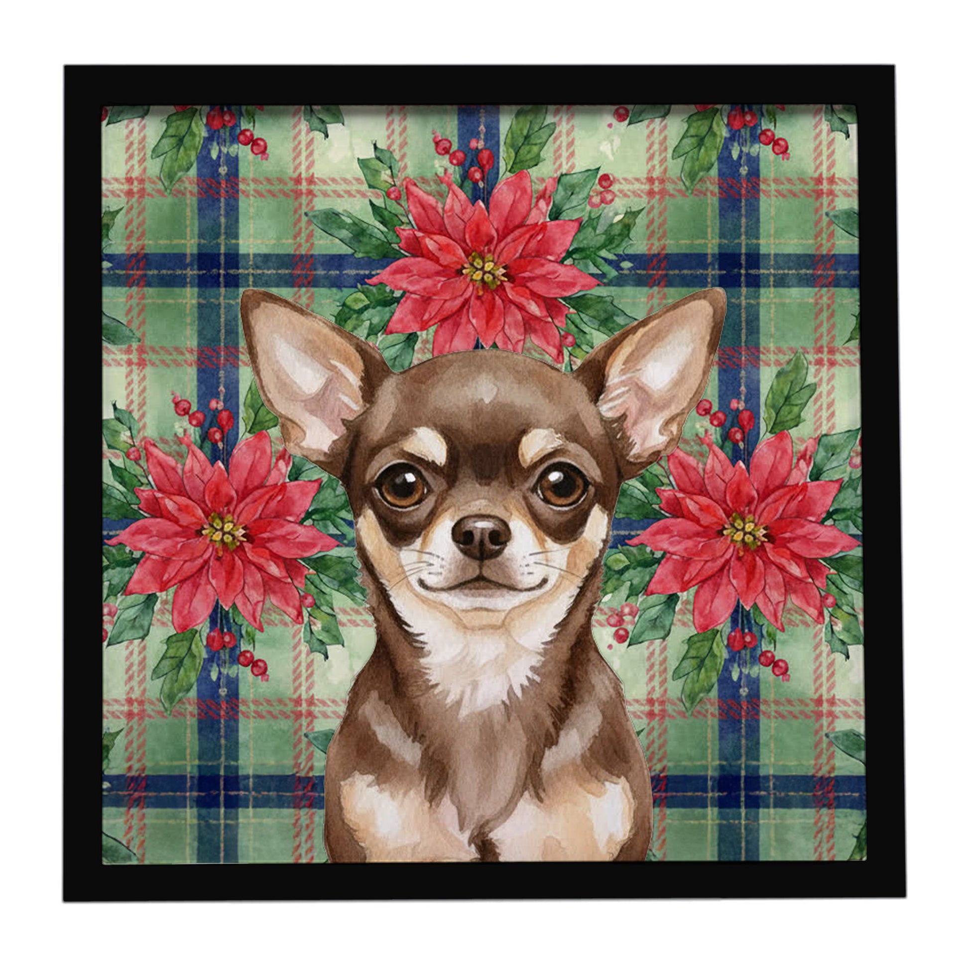 Buy this Chocolate Chihuahua Christmas PoinsettIas Framed Metal Print