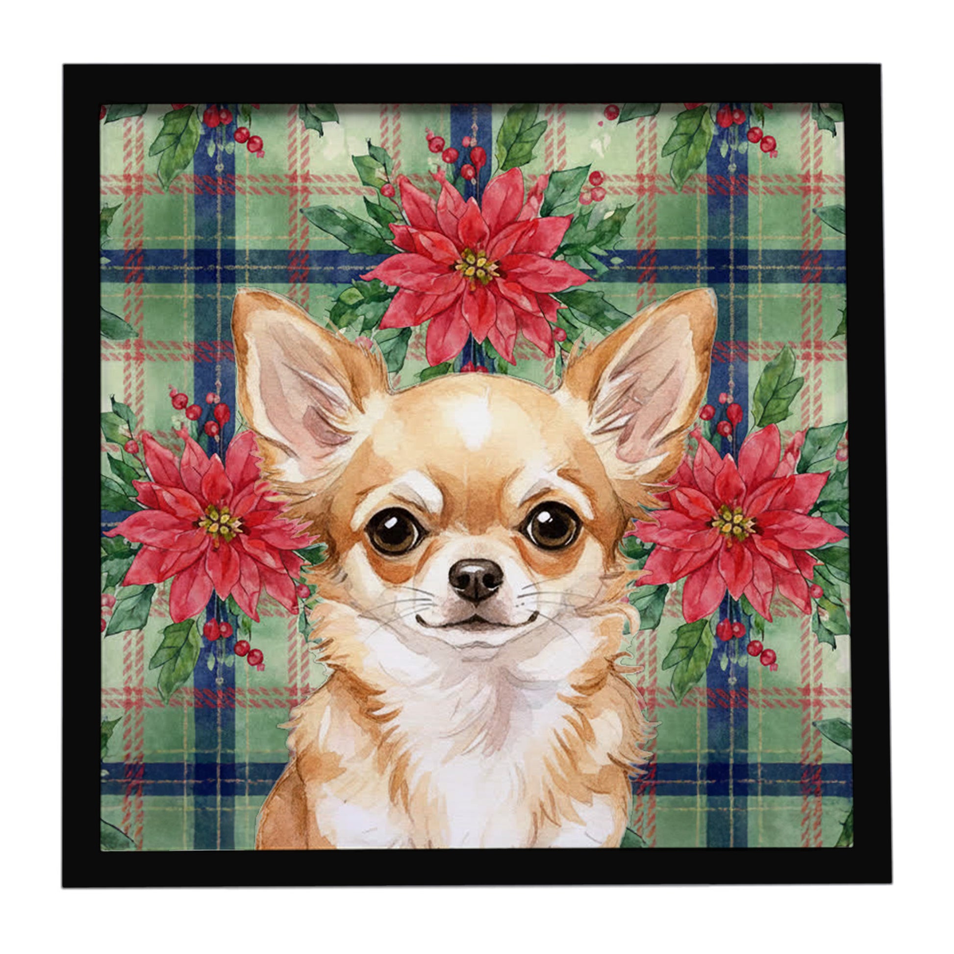 Buy this Fawn Chihuahua Christmas PoinsettIas Framed Metal Print