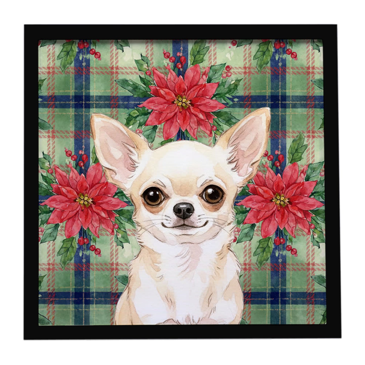 Buy this Cream Chihuahua Christmas PoinsettIas Framed Metal Print