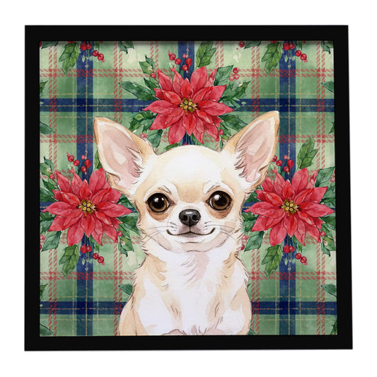 Buy this Cream Chihuahua Christmas PoinsettIas Framed Metal Print