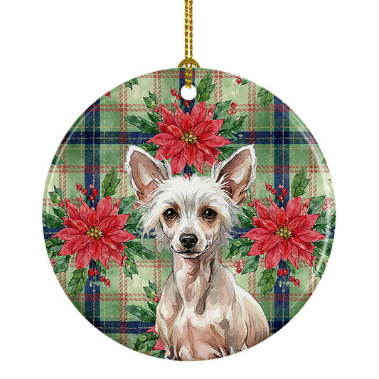 Buy this Hairless Chinese Crested Christmas PoinsettIas Ceramic Ornament