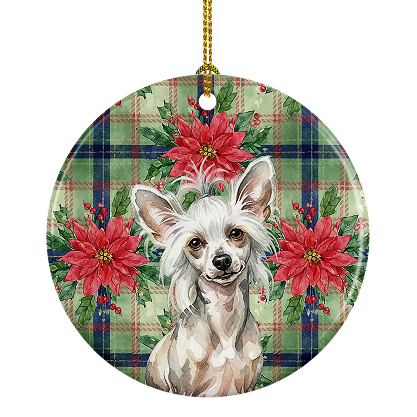 Buy this Hairless Mottled Pattern Chinese Crested Christmas PoinsettIas Ceramic Ornament