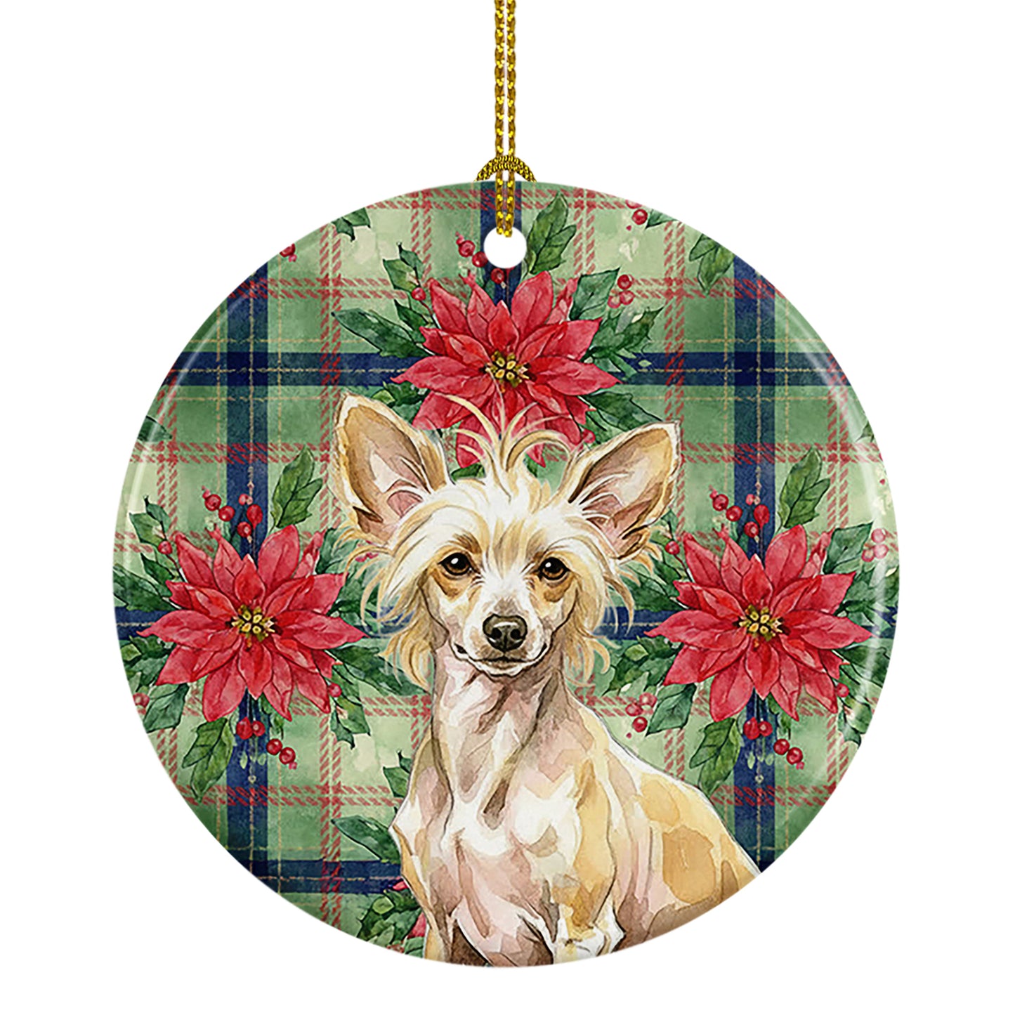 Buy this Hairless Palomino Chinese Crested Christmas PoinsettIas Ceramic Ornament