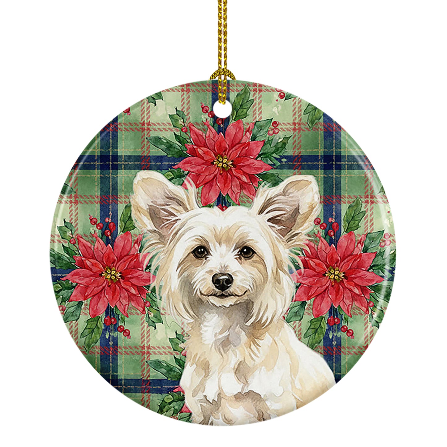 Buy this Powderpuff Chinese Crested Christmas PoinsettIas Ceramic Ornament