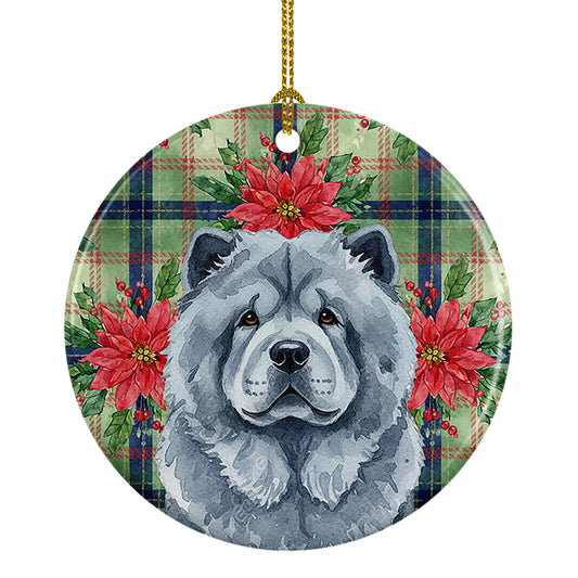 Buy this Blue Chow Chow Christmas PoinsettIas Ceramic Ornament