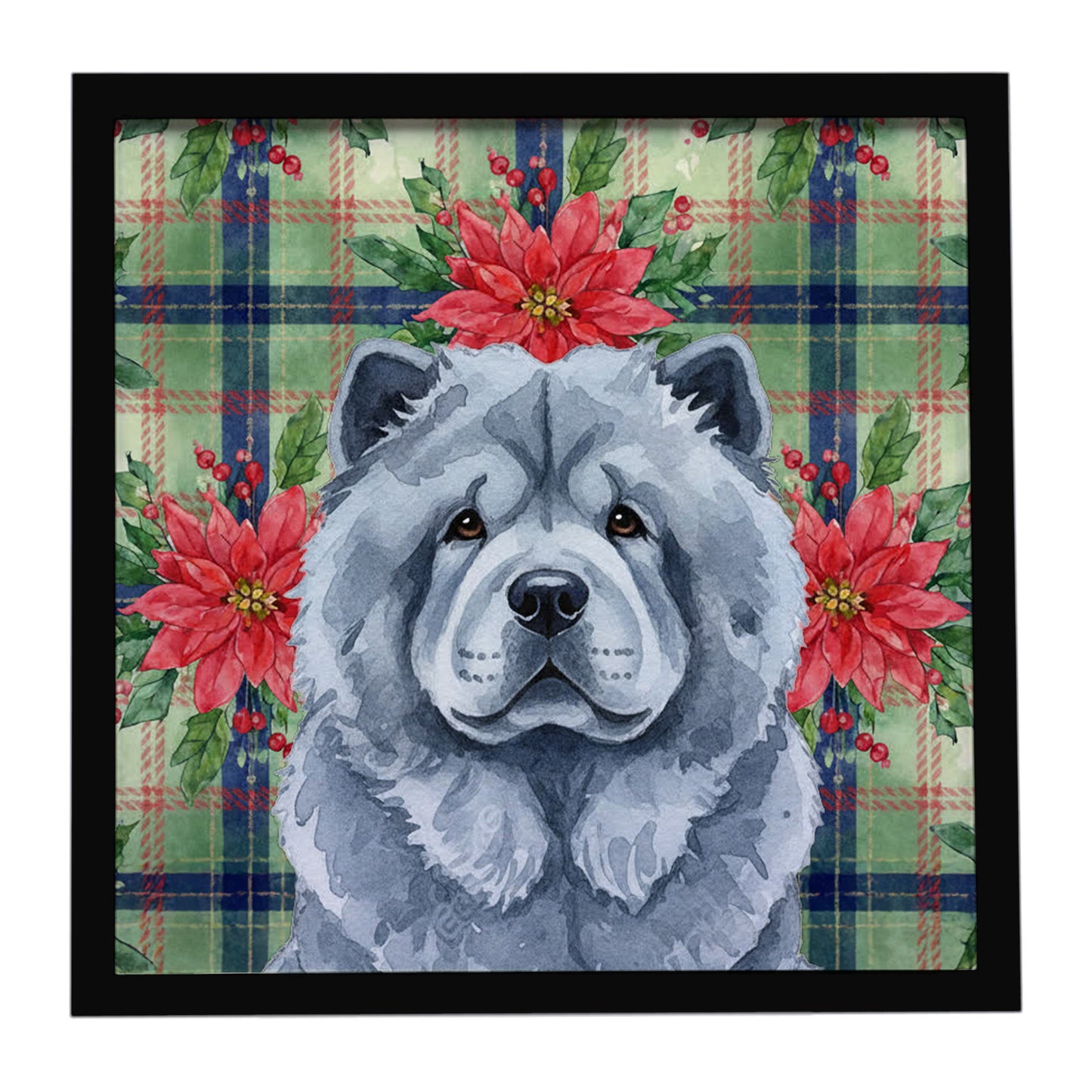 Buy this Blue Chow Chow Christmas PoinsettIas Framed Metal Print