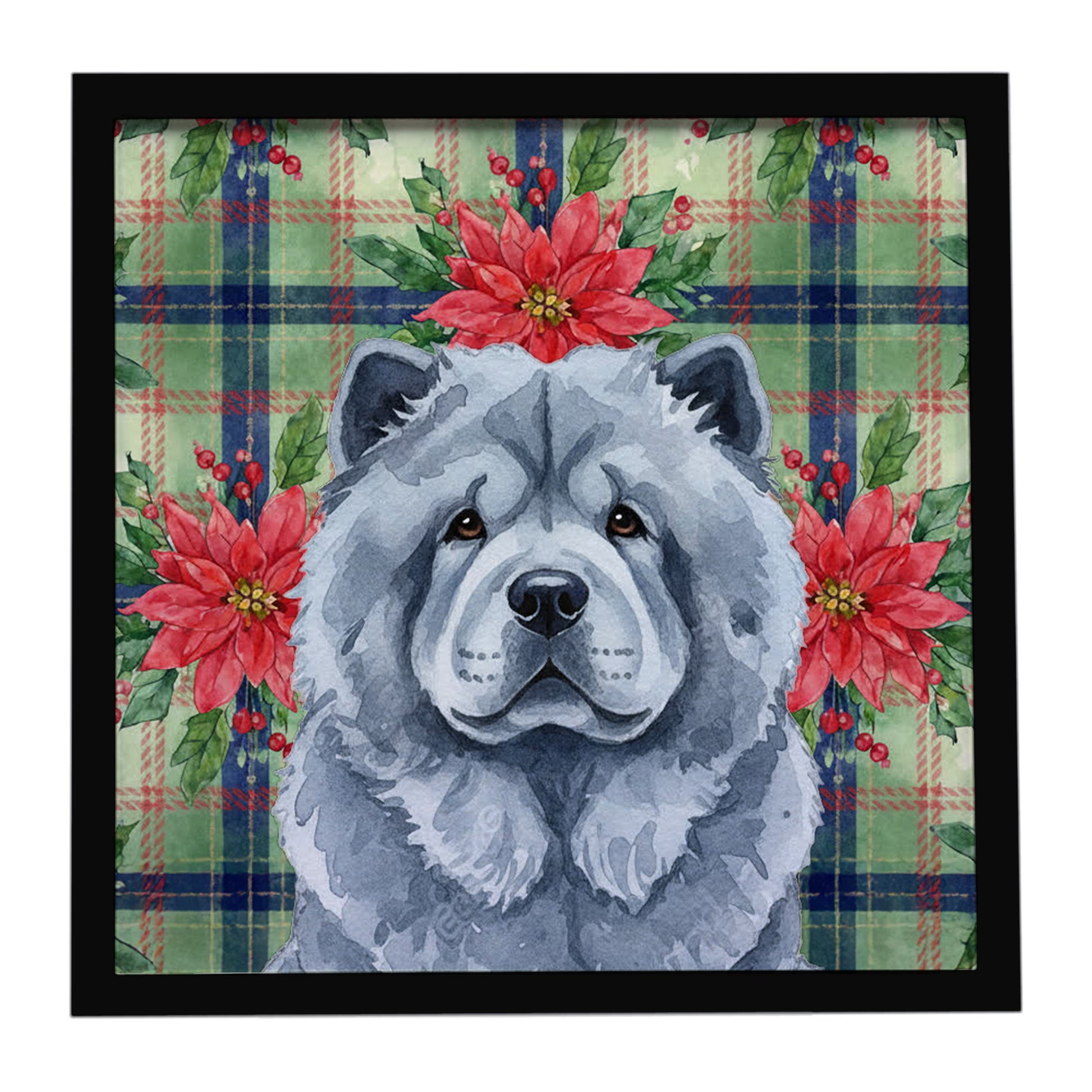 Buy this Blue Chow Chow Christmas PoinsettIas Framed Metal Print