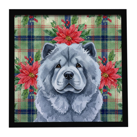 Buy this Blue Chow Chow Christmas PoinsettIas Framed Metal Print